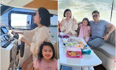 Vân Trang tự lái du thuyền sang chảnh đưa con gái và chồng về nông trại 50.000m2 miền Tây vui chơi