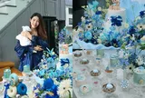 Sinh quý tử cho ông chủ khách sạn, Á hậu Lâm Đồng làm mâm cúng đầy tháng màu xanh cho con ở biệt thự đẹp mê