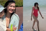 Tiểu thư Hà thành cùng chồng cầu thủ 1m87 đưa con trai đi biển, mẹ diện bikini đẹp nõn nà, bố khéo chăm con