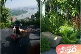 Hồng Nhung mặc bikini tắm nắng trên sân thượng đầy cây cỏ, khu vườn xanh mướt hướng ra sông cực "chill"