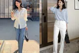 Mùa Thu muốn mặc đẹp mà không cần nghĩ nhiều, chị em cứ phối sơ mi dài tay với quần jeans là "chuẩn bài"