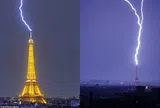 Clip: Tia sét đánh trúng tháp Eiffel phát sáng tạo cảnh tượng ngoạn mục giữa cơn giông