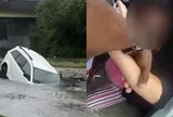 Clip: Khoảnh khắc xe lao xuống hố sụt giữa mưa lớn, nữ tài xế được giải cứu phút sinh tử