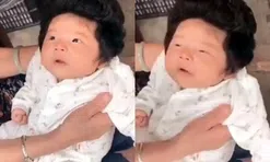 Em bé 40 ngày tuổi “gây sốt” cõi mạng với mái tóc đen dày độc lạ