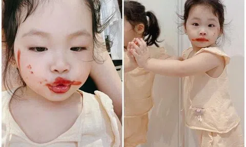 Pha Lê đăng hình con gái miệng đỏ choe choét, mẹ bỉm sữa nhìn phát hiểu liền