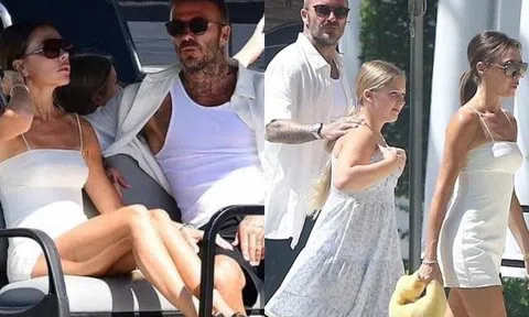 Lâu lắm Victoria mới khoe chân nuột nà bên Beckham nhưng Harper mới gây sốt khi đi cùng mẹ