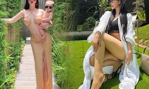 "Đại chiến" bikini chị em dâu nhà Bảo Thy: Dù là gái có con thì đường cong vẫn nức nở