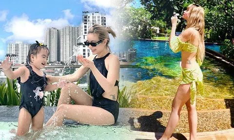 Bà xã Mạc Văn Khoa diện bikini khoe dáng gái một con kèm thêm cặp "dấu mực" chất lừ