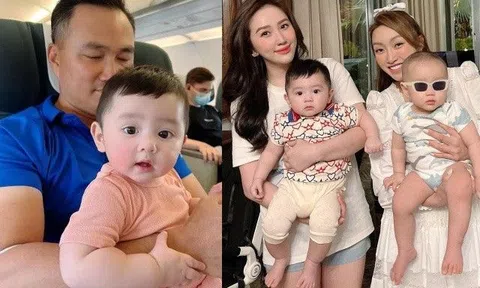Con trai Chi Bảo bụ bẫm hơn hẳn con trai Bảo Thy dù kém tháng, "làm loạn" trên máy bay khiến bố mẹ xấu hổ
