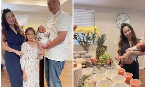 Mỹ nhân sexy nhất nhóm Mắt Ngọc làm tiệc đầy tháng cho con ở Mỹ, mâm cúng khác biệt hẳn ở Việt Nam