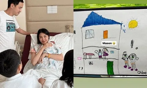 Con trai Tăng Thanh Hà tự họa siêu đẹp, Chloe vẽ gia đình 5 người nhưng "soi" kỹ lắm mới thấy em út