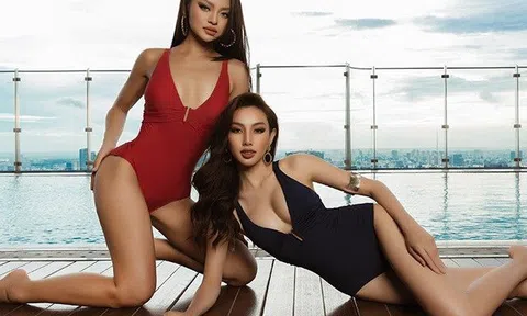 Hoa hậu Thuỳ Tiên đọ dáng "gắt" với Mai Ngô trong bộ đồ tắm một mảnh