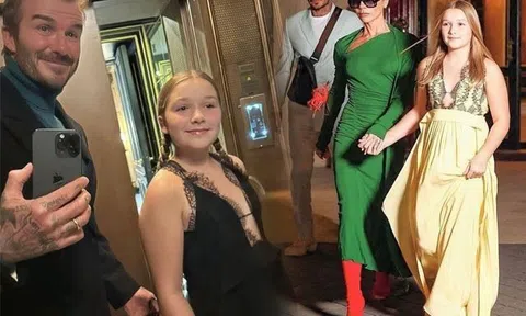 Tiểu thư nhà David Beckham tuổi 11 được mẹ cho mặc váy ren, sơn móng tay điệu đà như người lớn