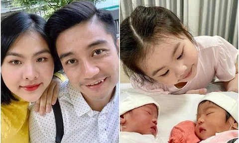 Vân Trang và chồng doanh nhân xem kĩ ngày giờ tốt để đón con gái song sinh
