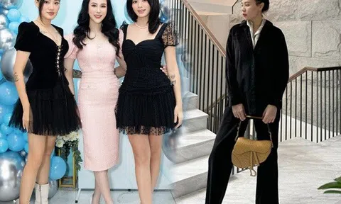 Hội ngộ bạn thân, Đàm Thu Trang mặc kiểu tổng tài nhưng mờ nhạt, "lép vế" trước 2 chân dài quyến rũ