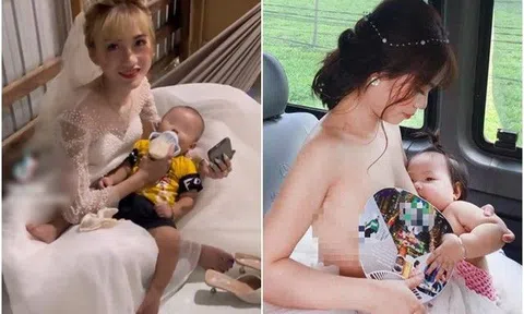 Làm cô dâu xinh đẹp mẹ bỉm vẫn không quên chăm con, cho con bú trên quãng đường 200km