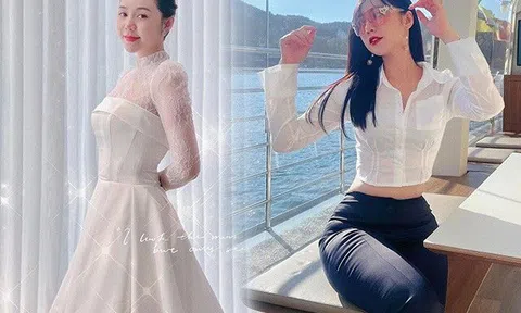 "Em gái Quỳnh Búp Bê" diện váy cưới tinh khôi, đẹp dịu dàng khác hẳn style khoét trên hở dưới thường ngày