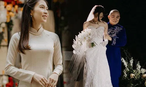 Con gái "vua hài" Xuân Hinh làm cô dâu trong veo, nhan sắc đời thường càng mộc mạc càng xinh