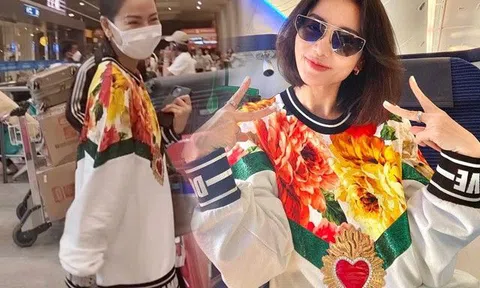 Thu Minh xách túi hiệu gần cả tỷ đồng lên máy bay sang chảnh, lúc hạ cánh "xả vai" nhận không ra