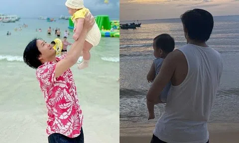 Quý Bình hiếm hoi khoe con trai với bà xã đại gia, cậu bé chưa tròn 10 tháng đã quậy phá