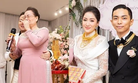 Sính lễ "khủng" Phan Hiển mang sang hỏi cưới Khánh Thi, mẹ ruột cô dâu khóc nức nở trao của hồi môn