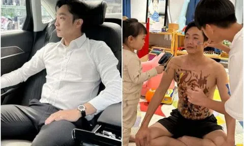 Doanh nhân nghìn tỷ Cường Đôla cởi trần chăm con, lấm lem khác hẳn ngày thường