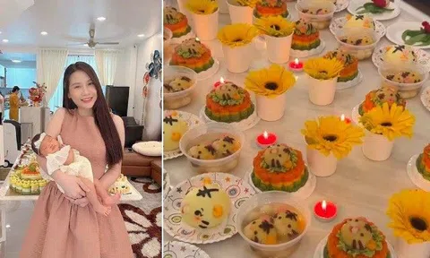 Hotmom Thanh Trần làm tiệc đầy tháng cho con thứ 3, mâm cỗ đặc biệt chưa sao Việt nào làm