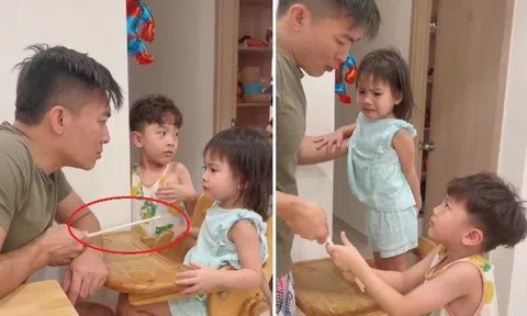"Hoàng tử xiếc" Quốc Cơ dạy con nhưng vấp phải ý kiến trái chiều vì vật màu trắng cầm trên tay