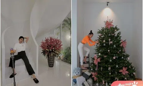 Thanh Hằng khoe hoàn thiện biệt thự triệu đô, tự bắc thang trang trí cây thông Noel