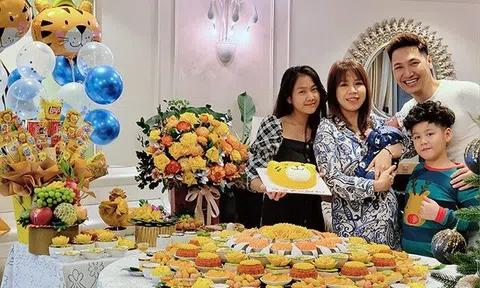 Mạnh Trường làm đầy tháng con trai nhìn kỹ chuẩn đại gia, mâm cao cỗ đầy quá sang chảnh