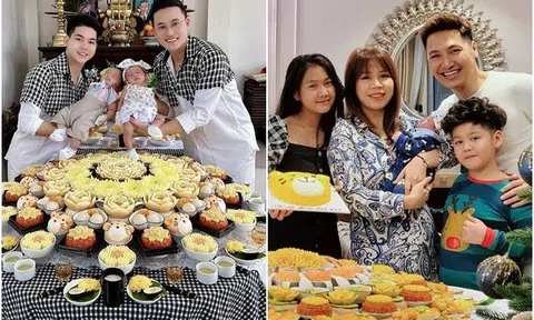 Cặp đồng tính Hà Trí Quang - Thanh Đoàn làm tiệc đầy tháng sau 1 tháng sang Thái nhận con, nhìn mâm cỗ là thấy chuẩn tài phiệt