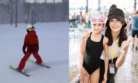 Con gái Hà Kiều Anh 7 tuổi trượt tuyết chuyên nghiệp dưới trời -8 độ, ngoài ra còn biết cưỡi ngựa, múa ballet