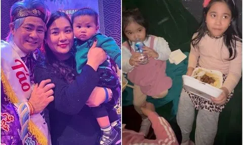 2 con Tự Long ăn cơm hộp sau cánh gà, bé 6 tháng thức đêm chờ bố diễn Táo Quân 2023