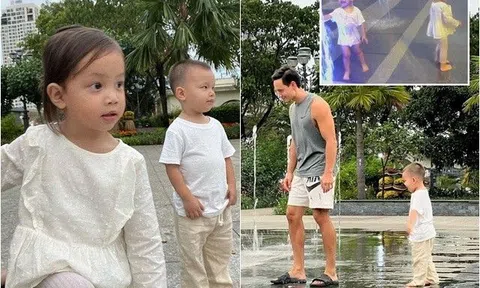 Sao Việt 24h: Kim Lý dắt 2 con ra công viên nghịch vòi phun nước, Leon "quẩy" tưng bừng mất cả quần