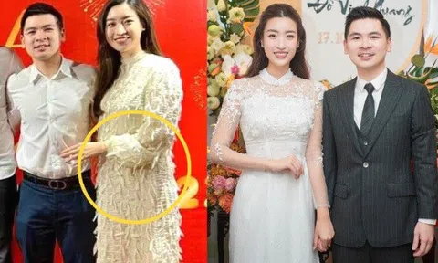 Hoa hậu Đỗ Mỹ Linh lộ bụng tròn xoe bên chồng thiếu gia, trước đó có clip liên tục lấy tay che vòng 2