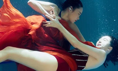 Ngọc Trinh lộ đùi to, bị chê như "cá lau kính" khi chung khung hình dưới nước với Minh Hằng