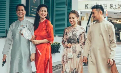 Chiều vợ diện áo dài, chồng Phan Như Thảo, Bình Minh sánh đôi bên bà xã đẹp như "tiên đồng ngọc nữ"