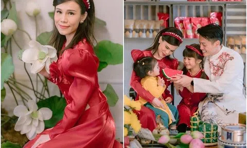 Ca sĩ Thụy Anh cho 2 con mặc áo dài Việt đón Tết ở Mỹ, tiếc nuối vì thiếu vắng Jacky Minh Trí