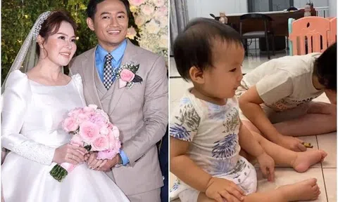 Quý Bình hiếm hoi khoe cận mặt con trai với vợ đại gia hơn 7 tuổi, bé có nhiều nét giống bố