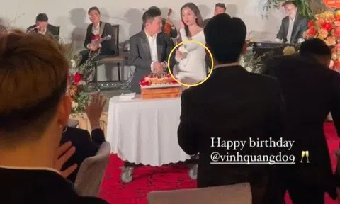 Xuất hiện video Hoa hậu Đỗ Mỹ Linh "bế" bụng lùm lùm giữa tiệc sinh nhật con trai út Bầu Hiển