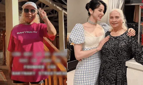 Bà ngoại Diệp Lâm Anh U80 vẫn diện áo phông quần đùi, mặc đồ bơi "chặt chém" không kém cháu gái