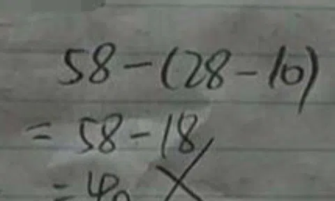 Con làm toán 58-(28-10)=40 bị cô giáo gạch sai, mẹ đi chất vấn nhưng câm nín nghe cô nói