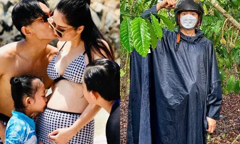 Nghỉ lễ, Khánh Thi diện áo bơi khoe bụng bầu vượt mặt, bộ dạng Ngô Kiến Huy ai cũng phì cười