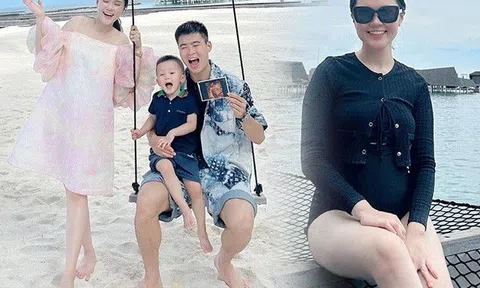 Vợ "Công chúa béo" của cầu thủ Duy Mạnh bầu lần 2, mặc bikini nhưng vẫn che triệt để