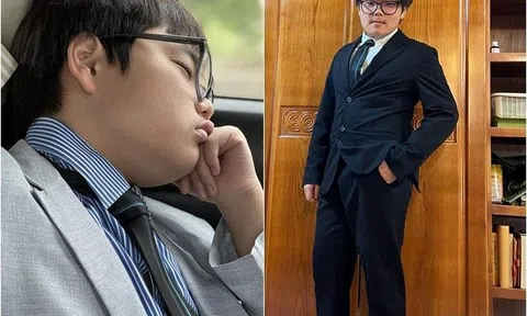 Bi Béo - con trai Xuân Bắc lên đồ với vest bảnh bao như thiếu gia, mẹ ruột cho biết "da mịn nhất Hưng Yên"