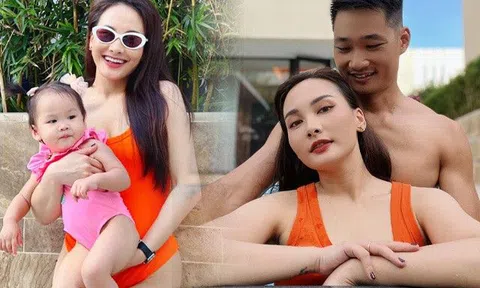 Về dáng sau sinh, Bảo Thanh diện bikini "điêu khắc" đường cong, chồng bên cạnh mải mê ngắm