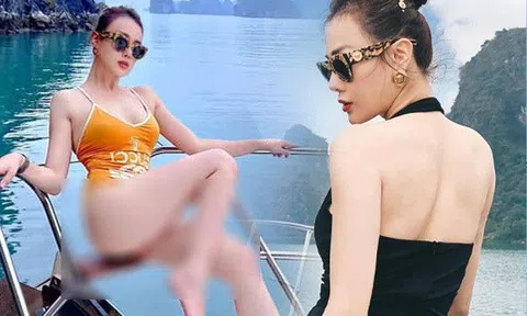 Phương Oanh mặc áo tắm trên du thuyền, dáng đẹp mượt mà, làn da "đắp tiền" vẫn bị soi có tì vết