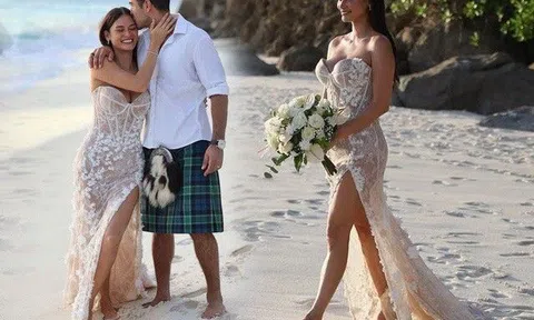 Hoa hậu giữ kỷ lục số đo ngực "khủng" nhất lịch sử mặc váy cưới ít vải, không thèm đi giày cao gót