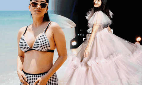 Khánh Thi "bế" bầu 4 tháng xuất hiện, giữ thói quen ăn mặc "lùm xùm" trông như chưa có gì