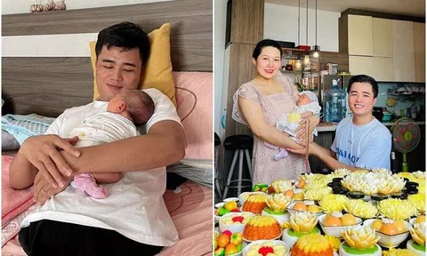Chàng không chân Tô Đình Khánh sinh con tự nhiên với vợ đẹp, làm đầy tháng con hoành tráng không kém sao Việt